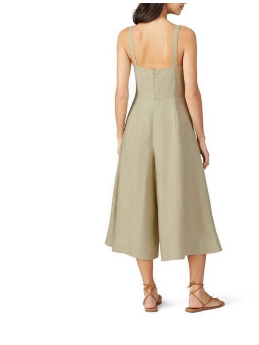 Club Monaco Light Olive Sleeveless V-Neck Wide-Leg Jumpsuit - Picture 2 of 13